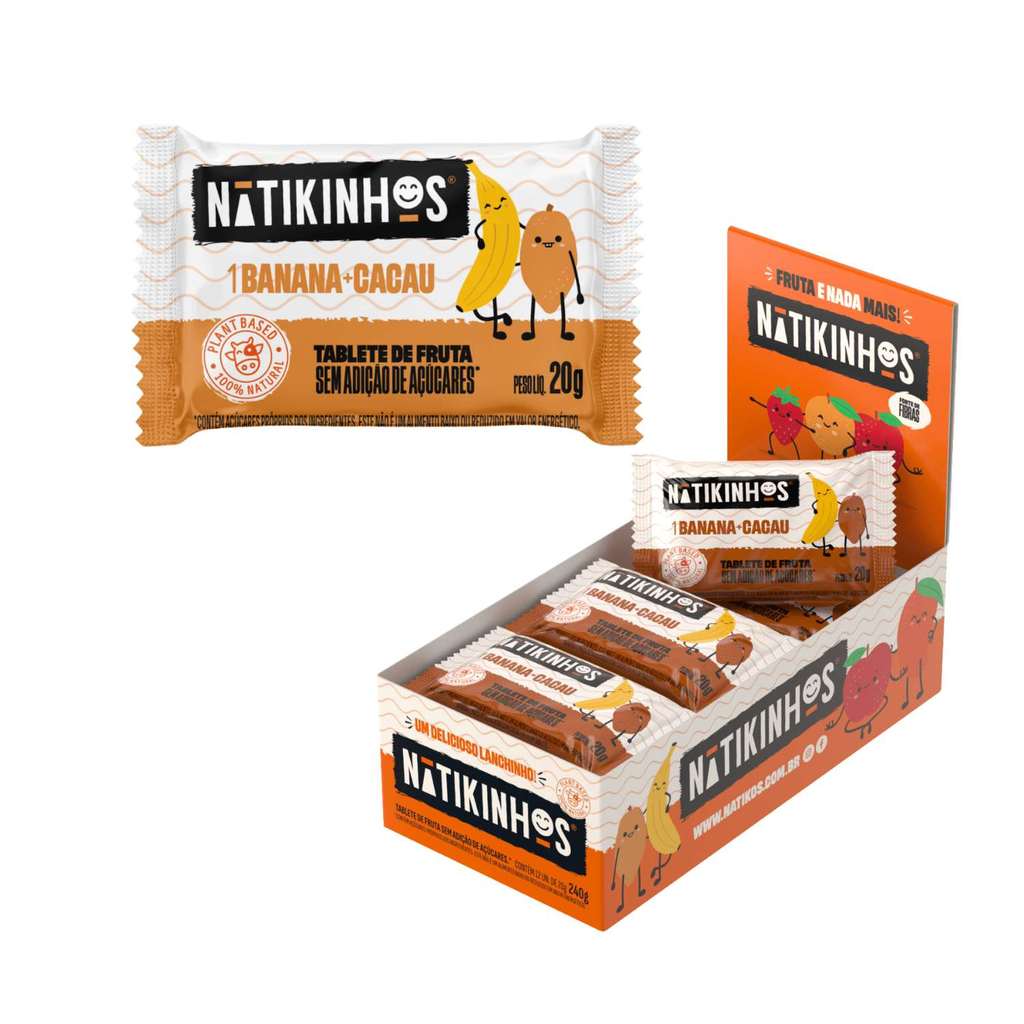 Barra De Frutas Infantil Natikinhos Banana E Cacau Natural Sem Açúcar - Natikos 12 Unidades 20g