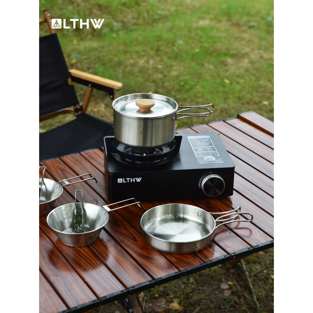 Lthw lthw conjunto de panela ao ar livre 304 panelas aço inoxidável acampamento piquenique dobrável panela sopa frigidei