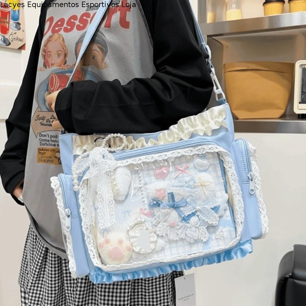 LACYES Lolita Bolsa Crossbody Transparente , Estilo Ballet Bowknot Lace Itabag , Com Pingente DIY Anime De Ombro
