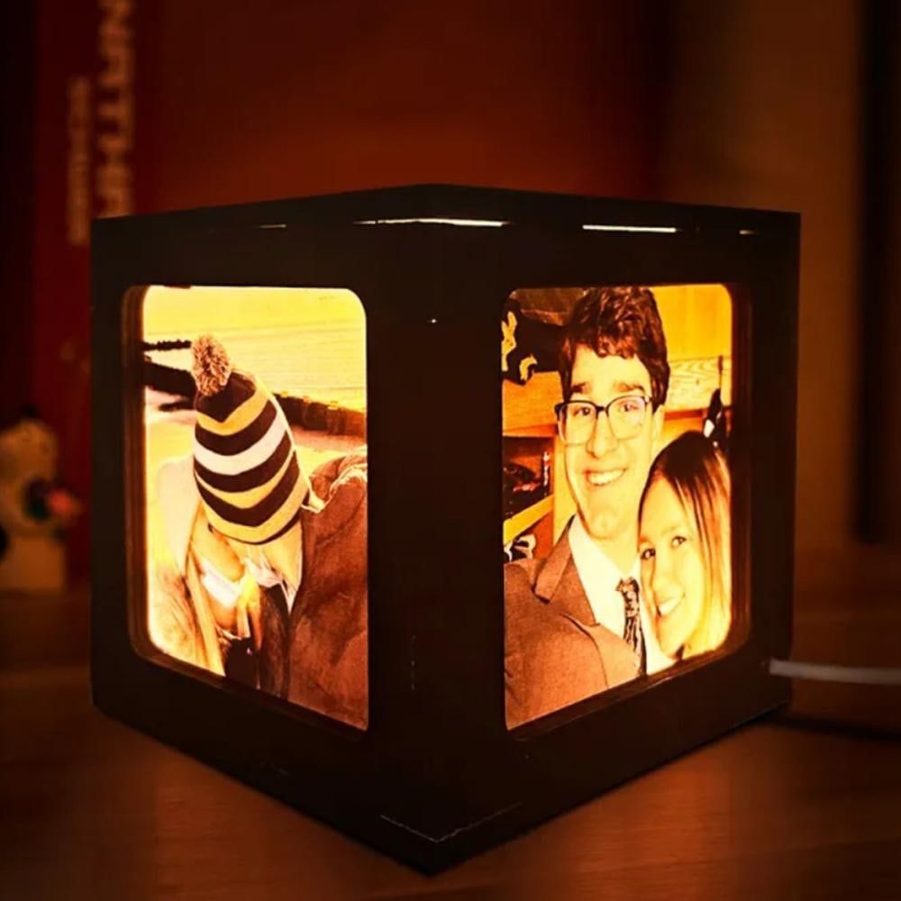 Caixa De Cubo Foto Personalizada Moldura De Madeira Personalizada Para Foto Luz Noturna Presente