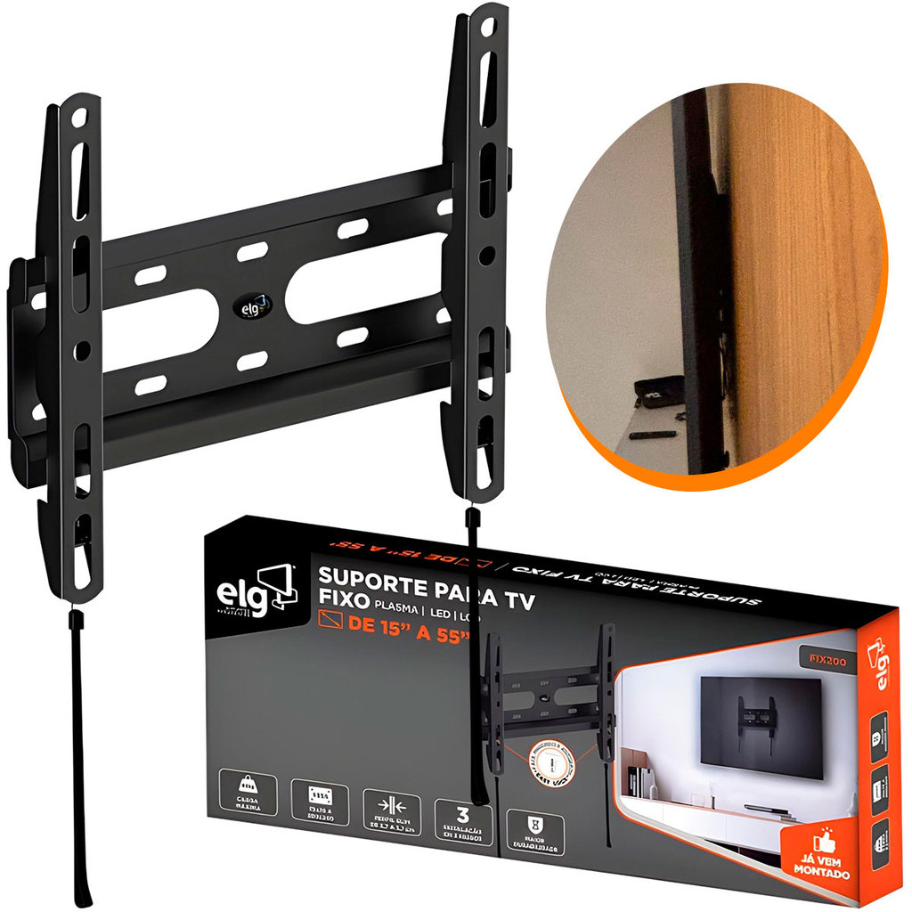 Suporte TV Parede Fixo ELG FIX200 LED LCD 14 a 43 Polegadas Universal VESA Slim Resistente Aço