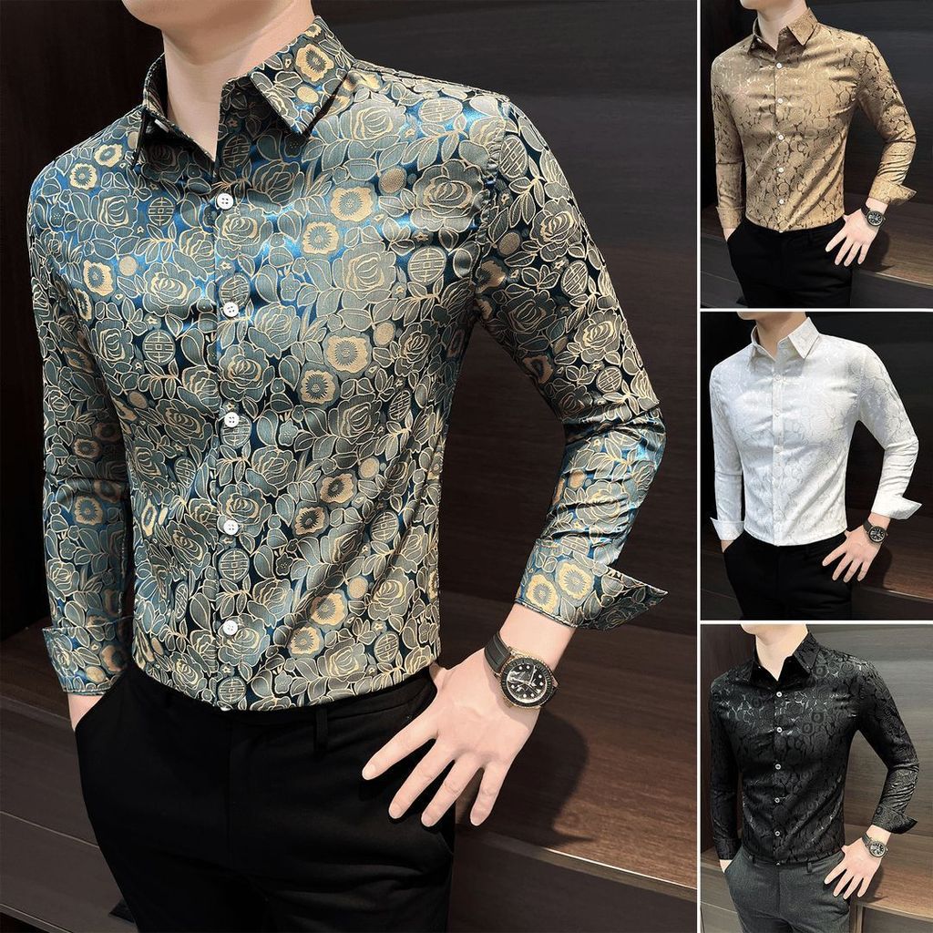Camisa Floral de manga comprida estilo masculino rufião bonito roupas masculinas 2026 estilo chinês camisa masculina Cas