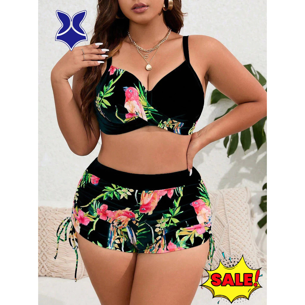Maiô plus size e para mulheres com curvas/maiô de duas peças/biquíni estampado para mulheres com seios grandes 3814
