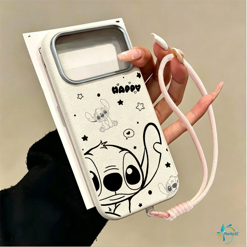 Capinha Textura de Couro Macia Para iPhone 17 Pro Max 16 13 11 12 15 14 Plus Air XR Lilo e Stitch Capa de Celular