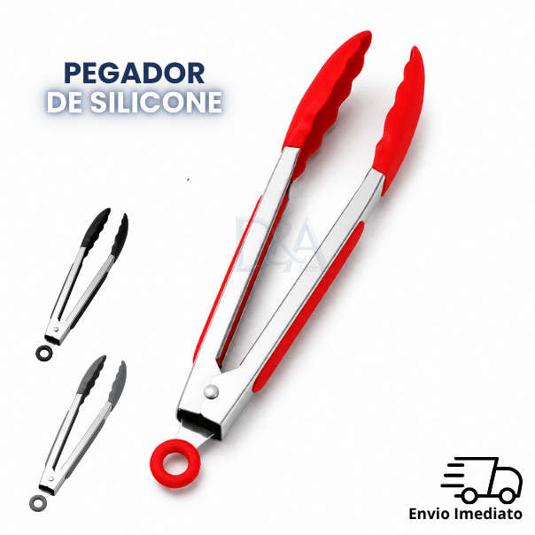 Pegador De Silicone E Inox 21Cm Multiuso Ideal Para Churrasco, Saladas, Frituras E Massas