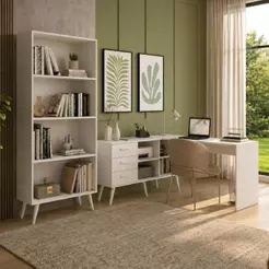 Kit Escrivaninha em L com Estante Multiuso e 3 Gavetas Línea Office Multimóveis MP6081