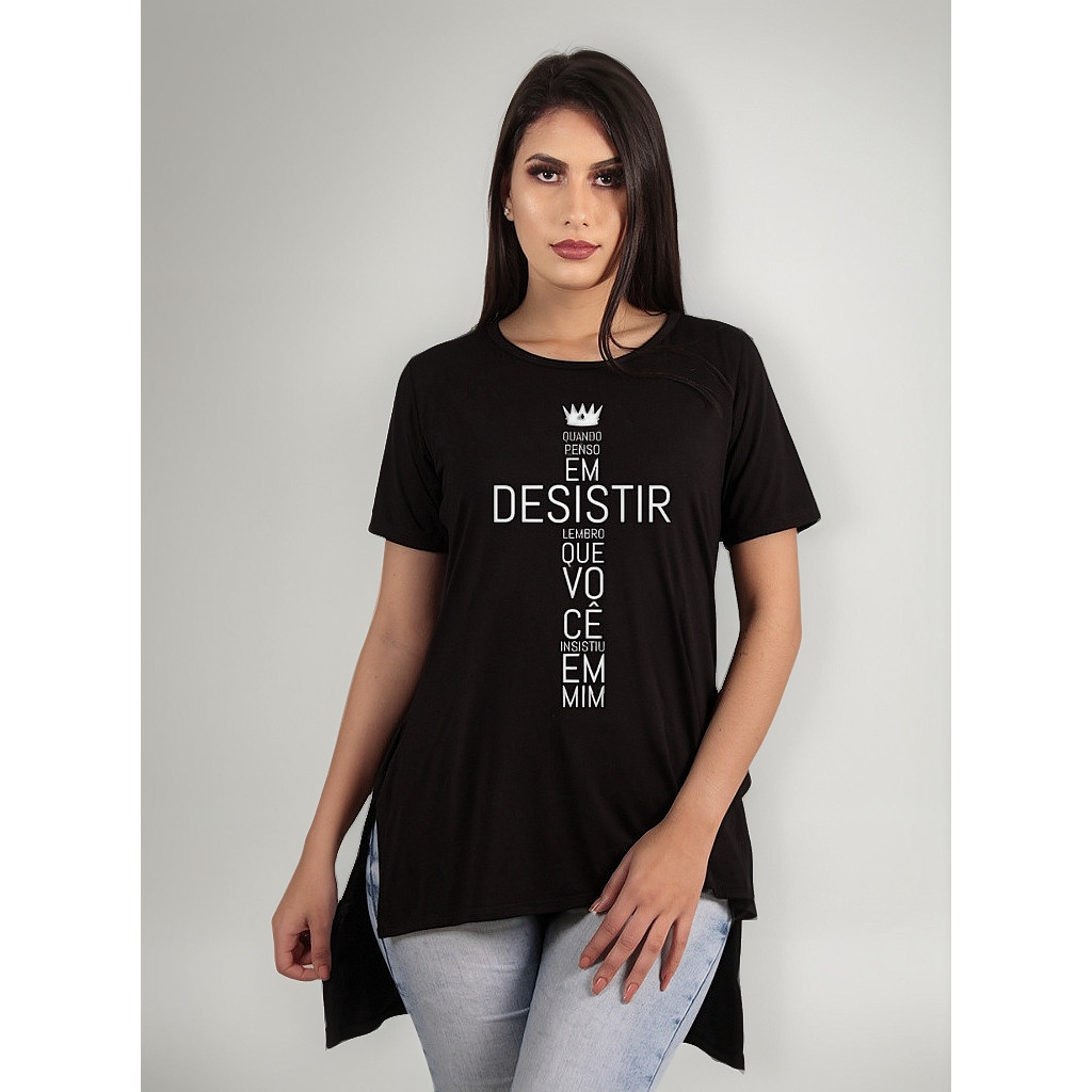 Camiseta Feminina Longline Swag Manga Curta Gospel Estampada Viscolycra EvangélicaTumblr