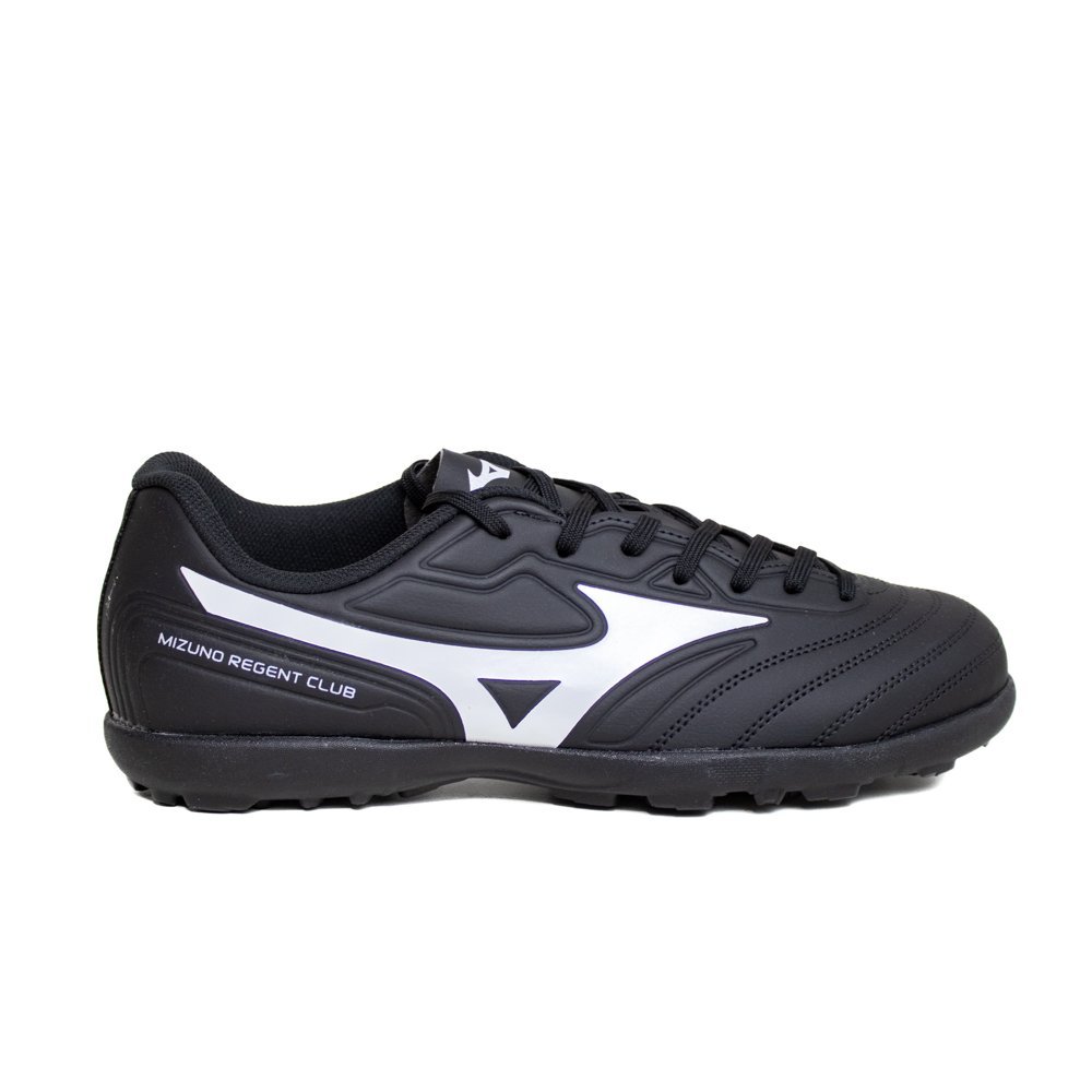 Chuteira Mizuno Regent Club Society Preto Branco Campo Sintético Confortável Leve