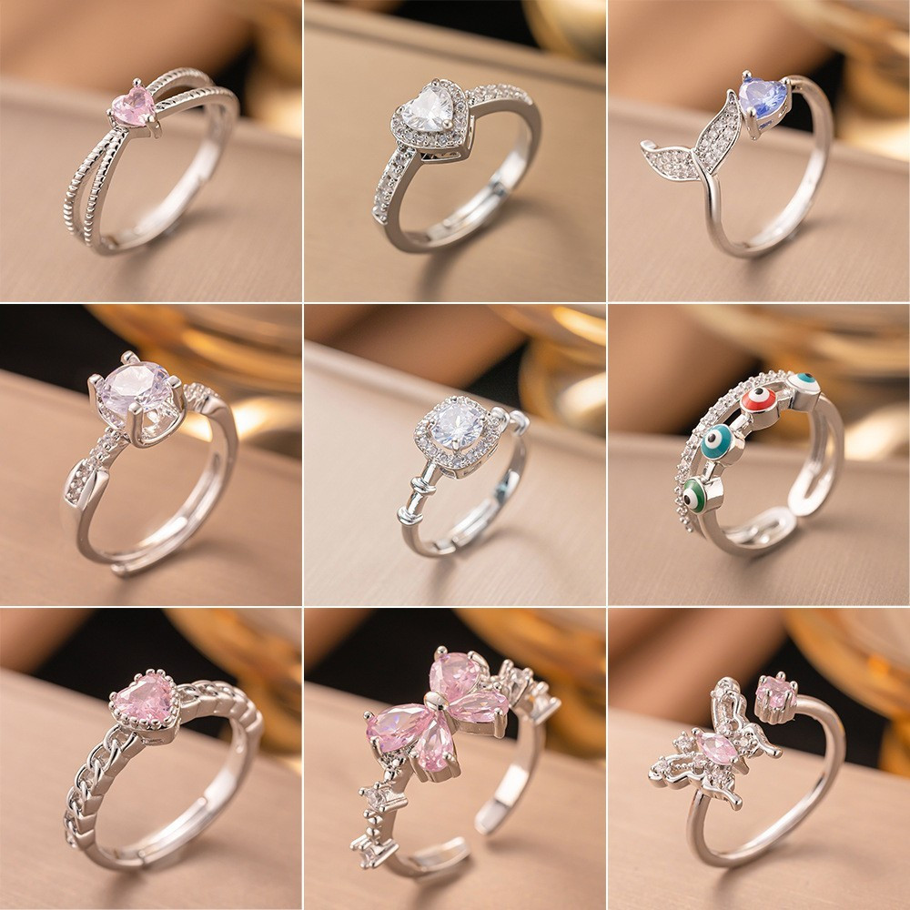 Anel de contas com design geométrico e cravejado de diamantes, estilo japonês e coreano, para mulheres.