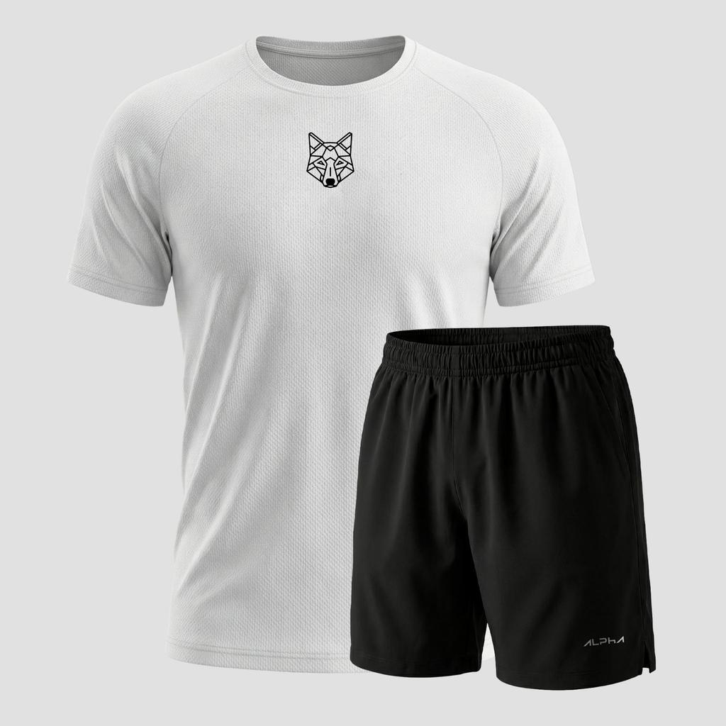 Kit Bermuda+Camiseta Lobo Dry Fitness Academia Alpha Co