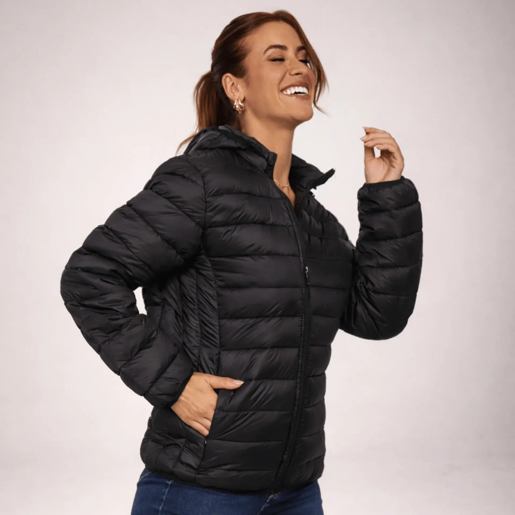 Jaqueta Feminina Bobojaco Puffer Impermeável Com Capuz Nylon