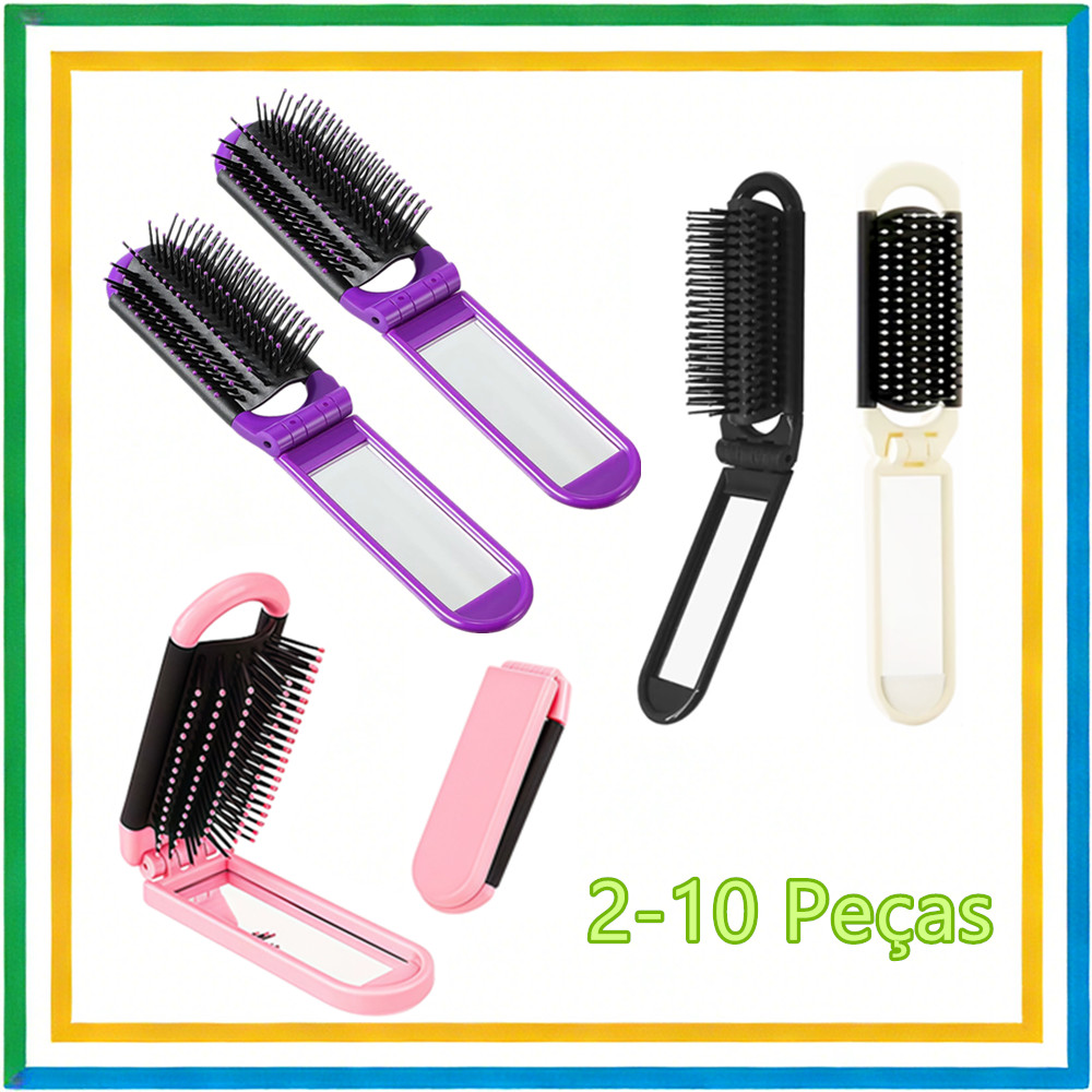 Mini escova de cabelo dobrável para viagem, 2-10 peças, pente de massagem com espelho, escova de cabelo de bolso portáti