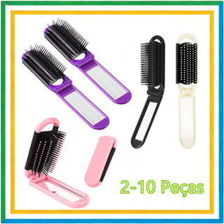 Mini escova de cabelo dobrável para viagem, 2-10 peças, pente de massagem com espelho, escova de cabelo de bolso portáti