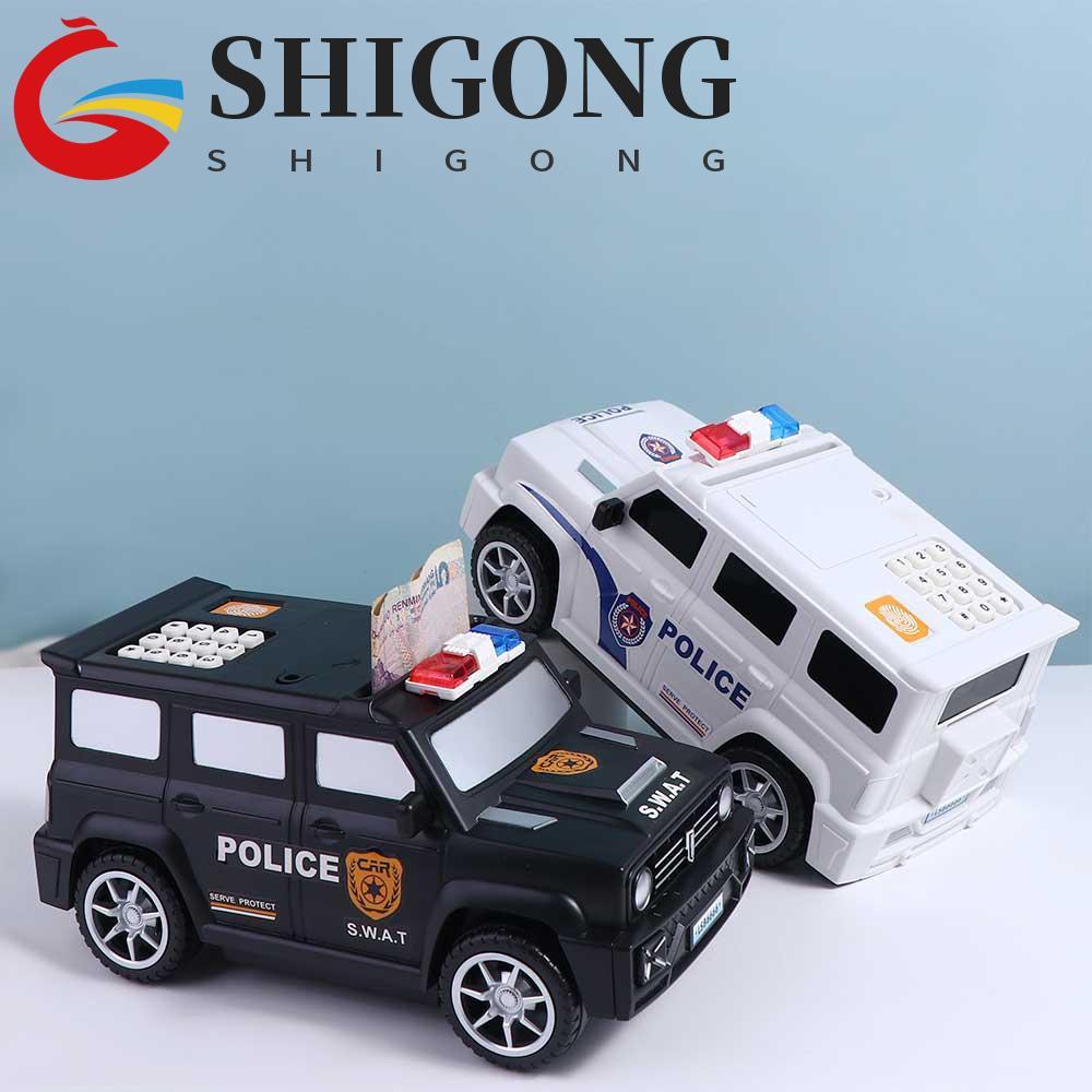 SHIGONG Caixa De Dinheiro Moeda Pode Crianças Brinquedos Economizar Senha De Impressão Digital Modelo De Carro Swat