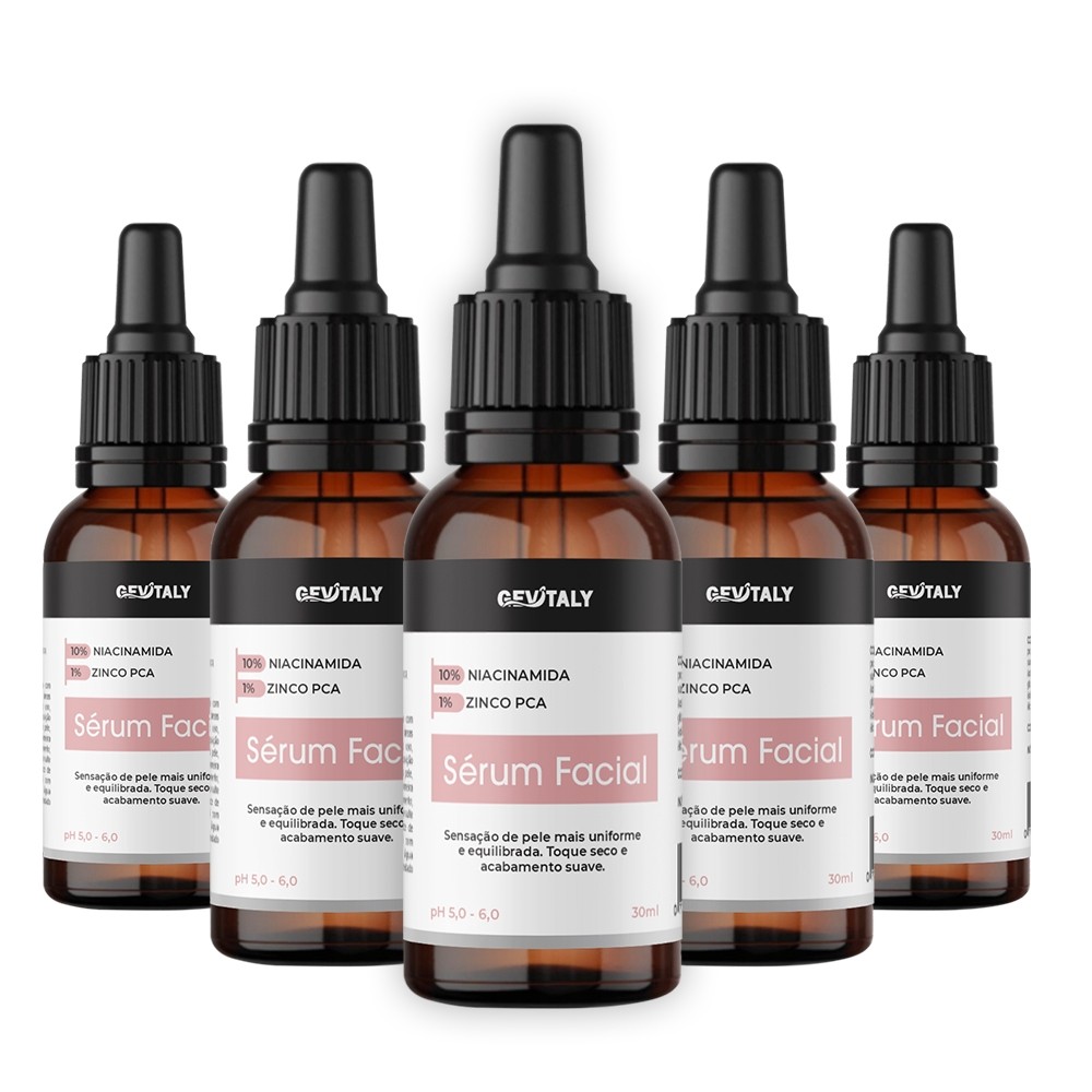 Kit com 5x Sérum Facial G2 Gevitaly 30ml Niacinamida 10% + Zinco PCA 1% Para Skincare Controle de Oleosidade e Acne