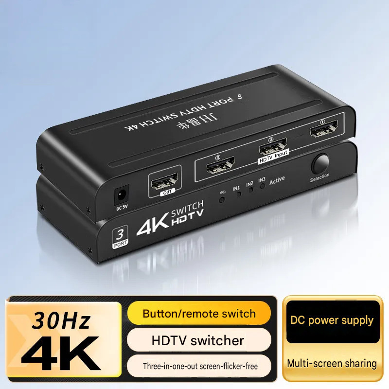 HDTV Switcher Mini 4K 3X1 Seletor De Vídeo De 3 Portas Fácil De Usar Divisores E Conversores Metal Fairybey