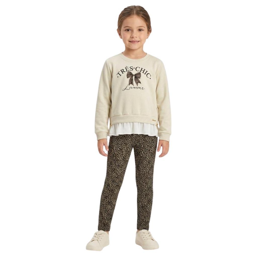 Conjunto Menina Infantil de Blusão em Moletom com Pelúcia e Calça Legging Térmica Infanti