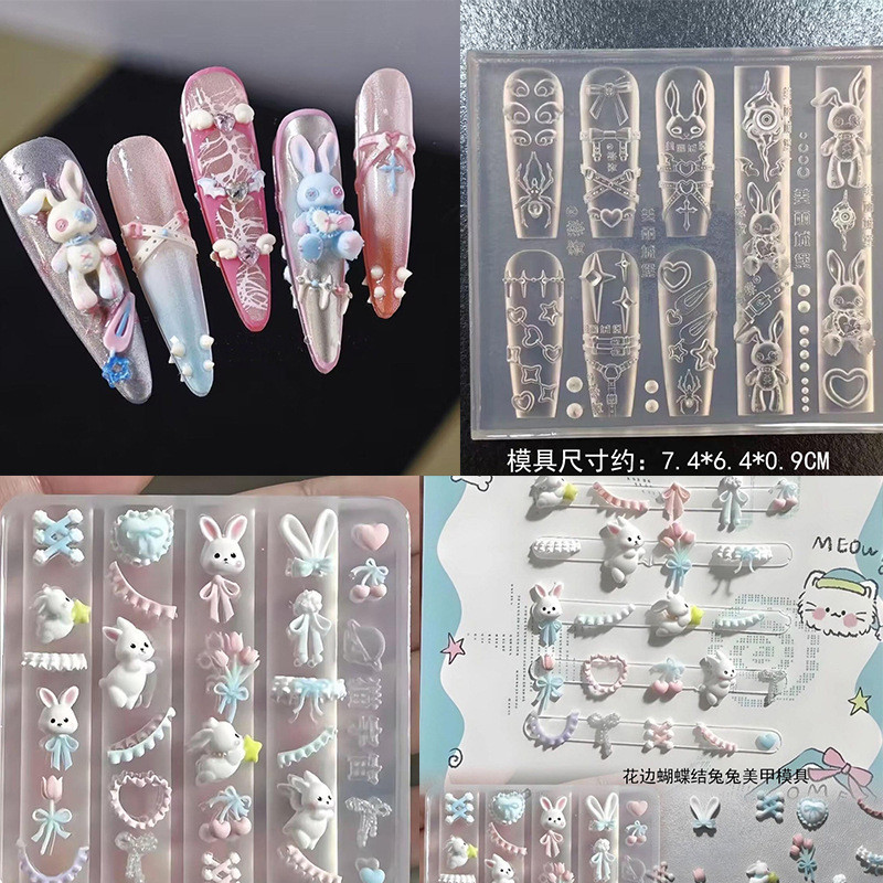 Escuro Punk coelho aranha cinto manicure molde laço arco coelho manicure decoração molde de Silicone