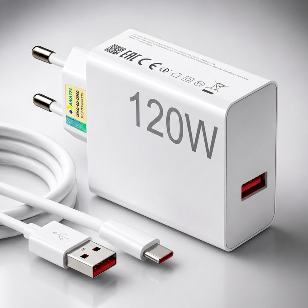Kit Carregador 120W Super Turbo + Cabo USB-C Carregamento Ultra Rápido Redmi Note E Poco X7 Android