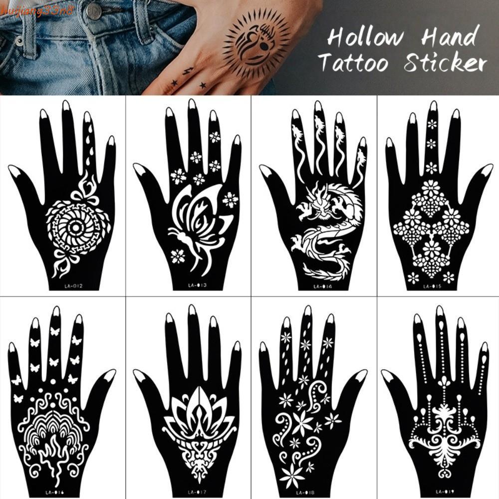 Modelo De Tatuagem HUIJIANG Mehndi , Estêncil De Henna De Flor Da Índia , Adesivo Temporário De Mão Com Estrelas Ocas