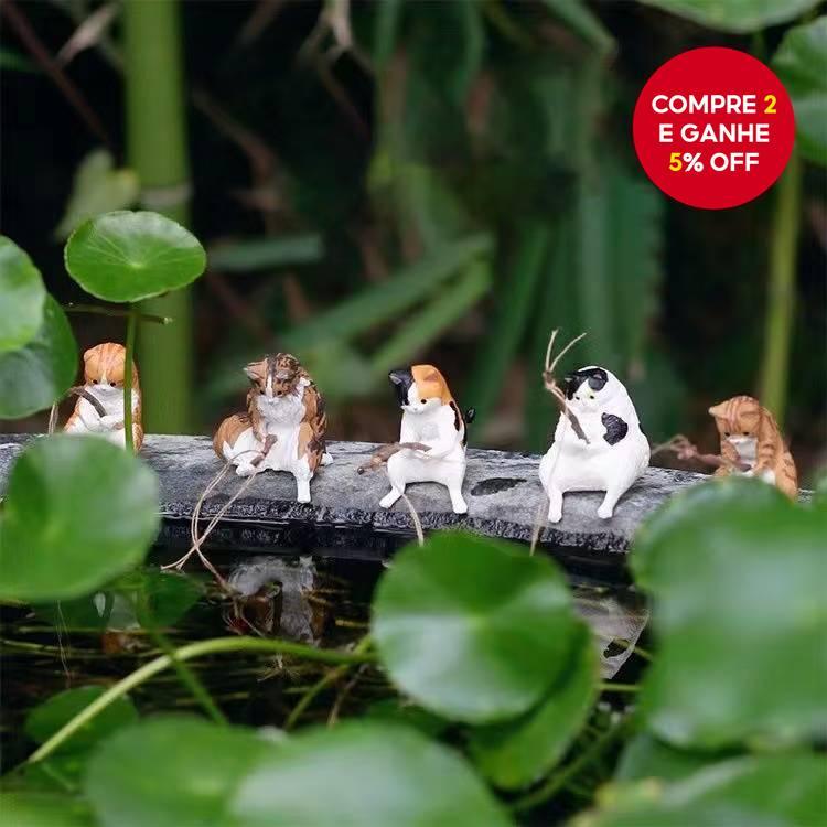 Decoração para Aquário com Gato Pescando - Enfeite Suspenso de Três Flores para Aquário