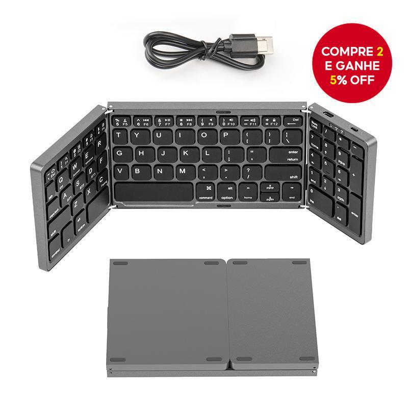 Teclado Bluetooth Dobrável Compacto Jomaa para Viagem com Teclado Numérico, Recarregável e Sem Fio, para Múltiplos