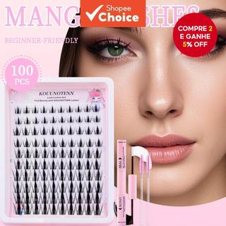 Kit de Cílios Postiços de Folha de Bordo Natural Estilo Mangá, 100 Unidades, Curvatura C,…