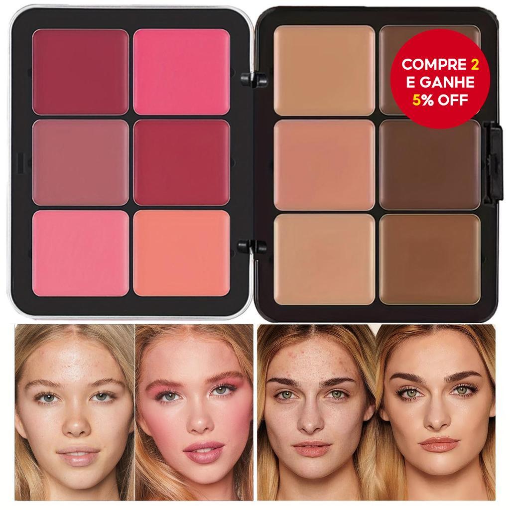Paleta Multiuso 12 Cores Corretivo Blush Contorno Creme – Cobertura Total , Impecável , Presentes De Feriado Glam De Inv