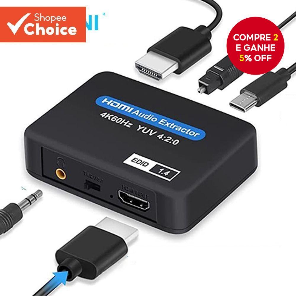 Suporte Para Extrator De Áudio HDMI TOSLINK SPDIF Óptico + Conversor Estéreo De 3,5 Mm Divisor