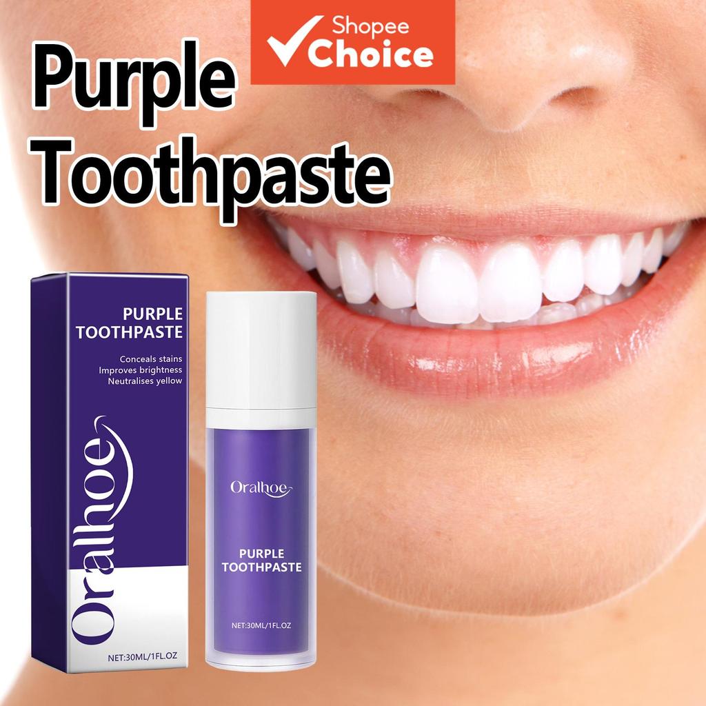 Pasta de Dente Roxo Avançada e Segura para Esmalte 30 ml – Corretor de Cor para Dentes Amarelos, Fórmula Clareadora |