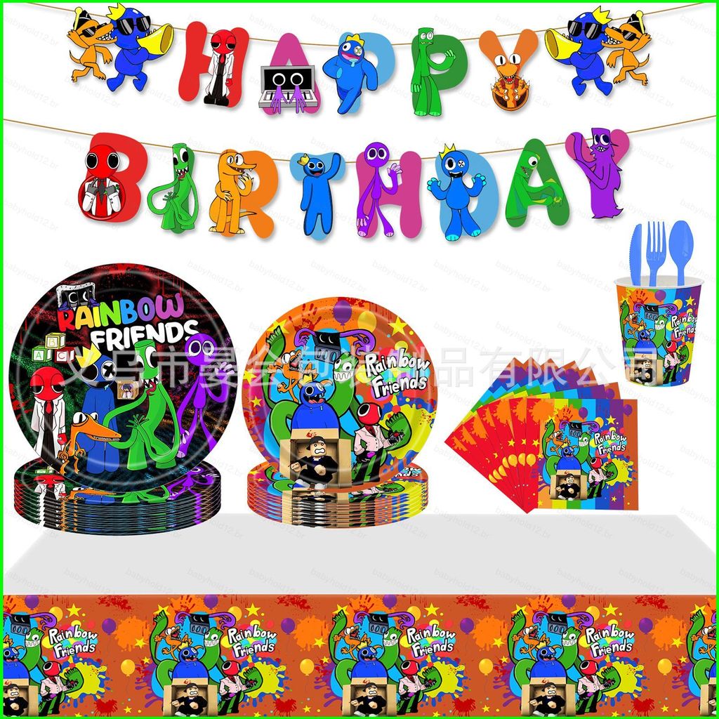 BB12 Rainbow friends roblox Party Decorações De Feriado Toalha De Mesa Conjunto De Aniversário Bandeira Guardanapos