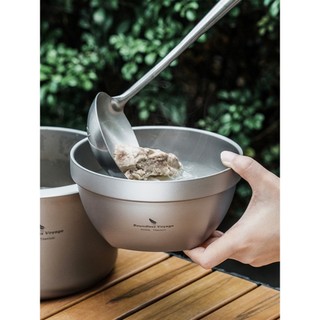 Biwei Pure Titanium Tigela de arroz de camada dupla Talheres de acampamento ao ar livre Tigela de sopa pessoal Tigela de