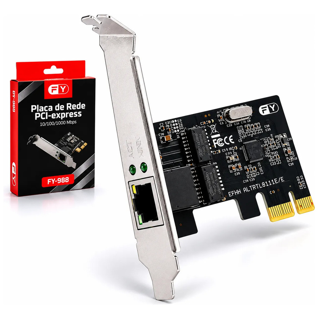 Placa de Rede Gigabit PCI-e Express 1000Mbps RJ45 Ethernet Lan 10 100 1000 Mbps Internet p/ PC Desktop