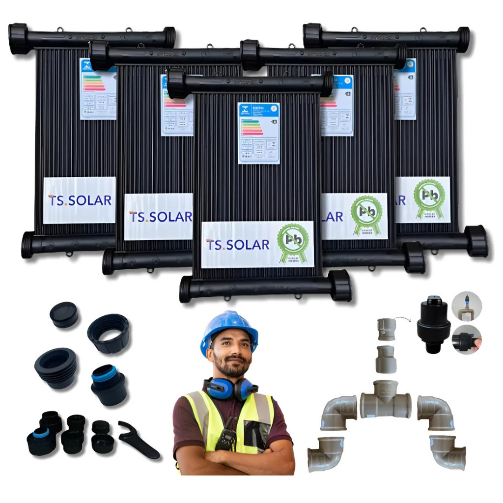 6000 Litros 5 Placas 3,00x0,30 Aquecedor Solar Piscina Spa C/ Cavalete + Kit Fechamento