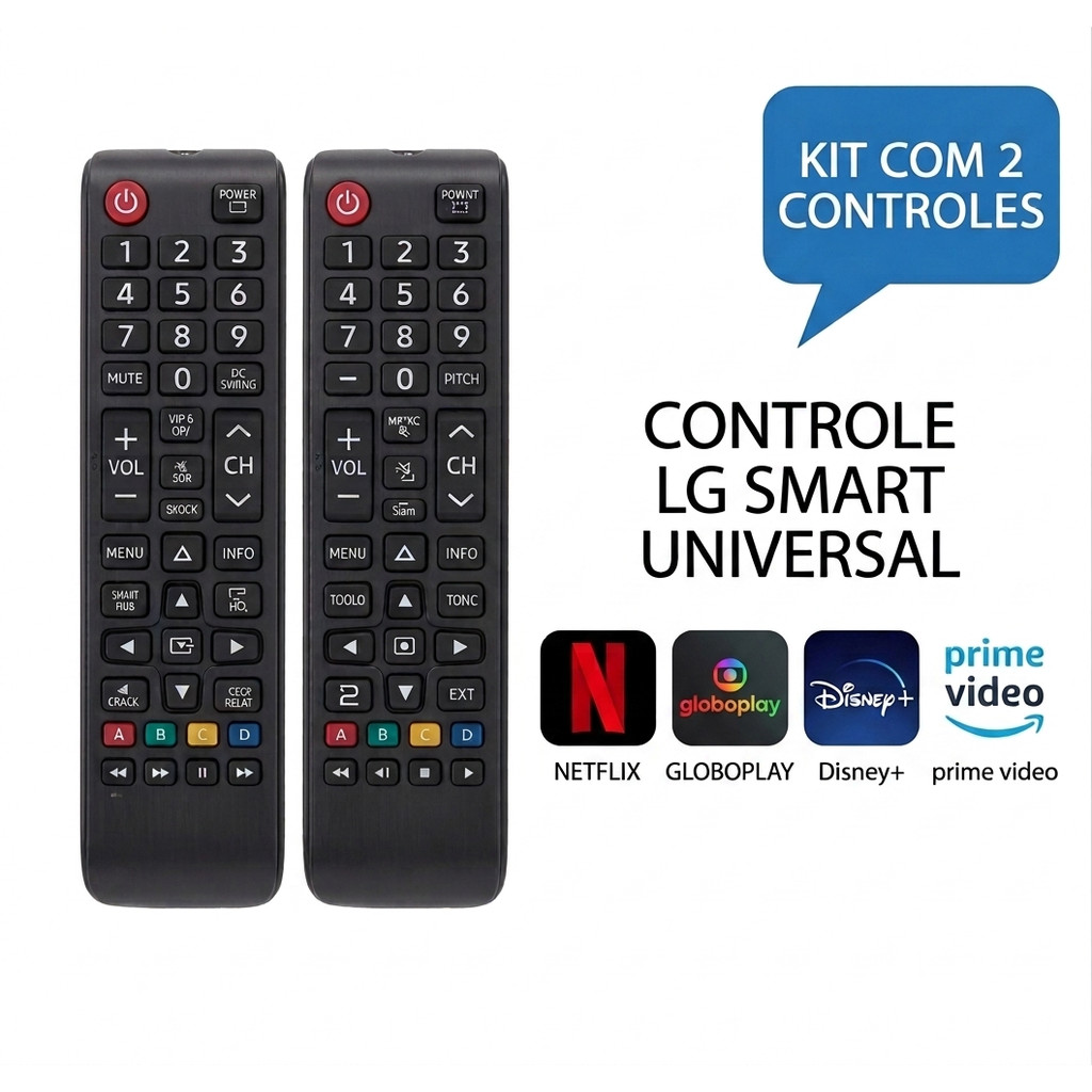 Controle Remoto Para Tv LG Smart 4k Universal Com Teclas* Netflix, Prime Video, Disney+ e Globo Play - 1 / 2 CONTROLES