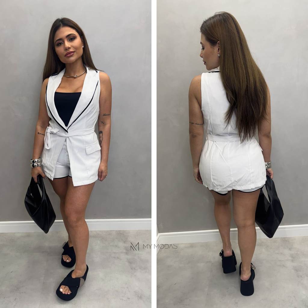 Conjunto Colete E Shorts Marrant Luana Moda Feminina Alfaiataria Casual Chic Confortavel Elegante