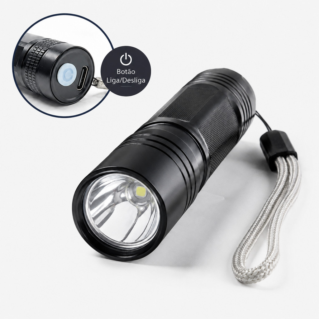 Mini Lanterna LED Tática Recarregável USB C Alto Brilho Camping Pesca Trilha Emergência