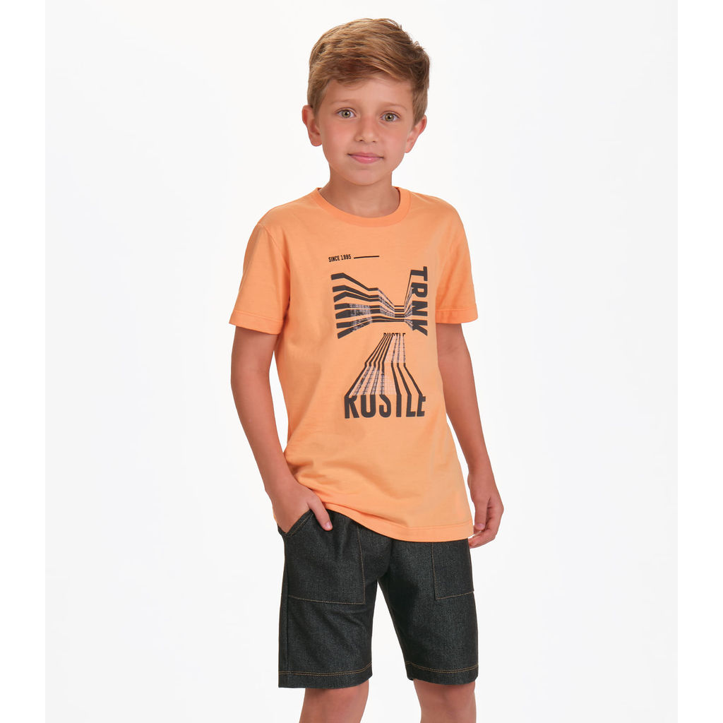 Conjunto Camiseta com Bermuda Menino Trick Nick Laranja