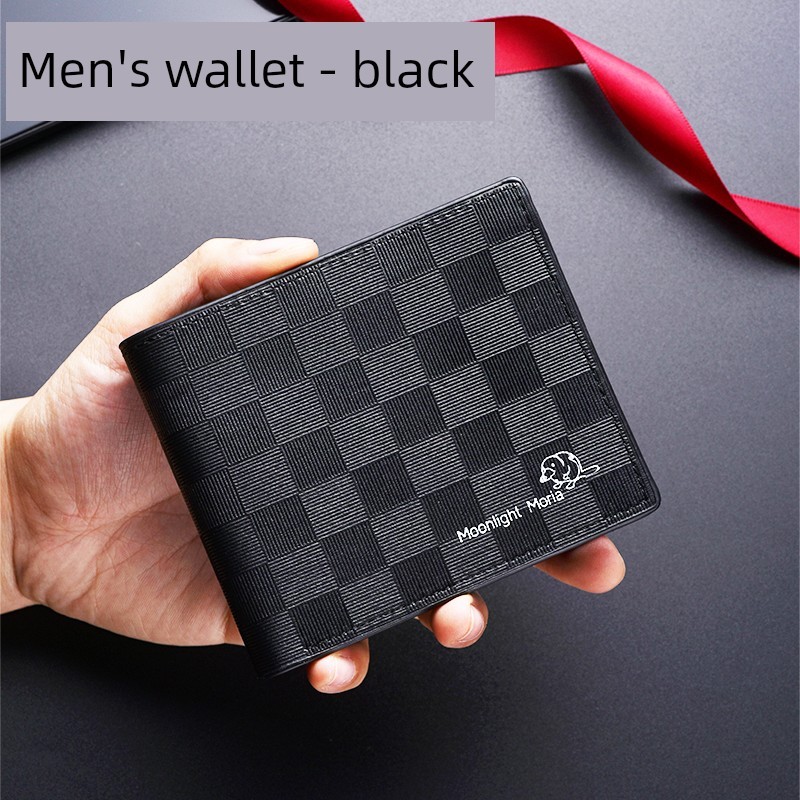 carteira masculina com ziper carteira masculina Carteira masculina com textura de couro, carteira curta xadrez preta, na