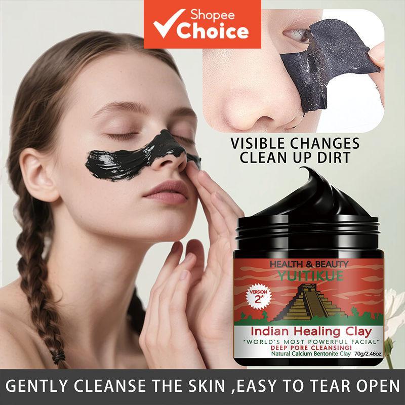 Máscara de Argila Indiana com Bentonita de Cálcio Natural e Carvão de Bambu para absorver cravos e Aloe Vera calmante
