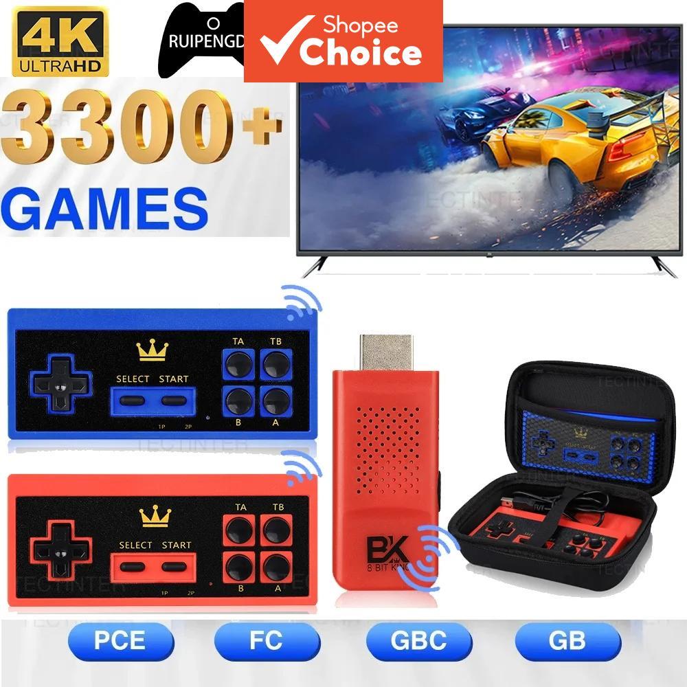 Console de Videogame TV Game 4K Stick 8 Bit King HD, com 3300+ jogos pré-instalados para PCE, FC, GBC, GB, portátil,