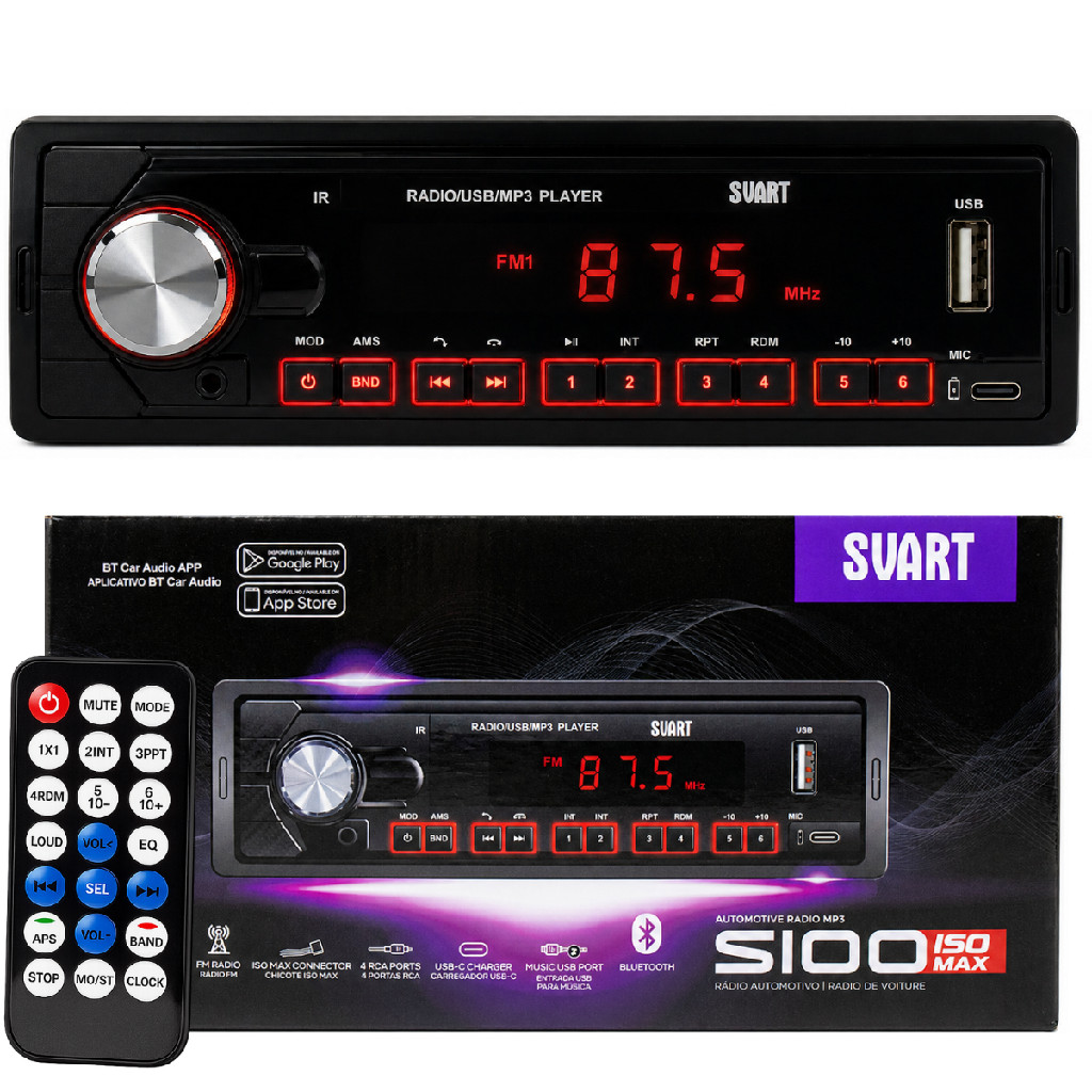 Imagem Rádio Automotivo Bluetooth S100 Iso Max Svart