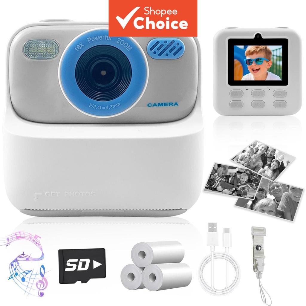 Câmera Instantânea Infantil Brinquedo de Impressão Dupla Lente Filme Captura 16X Zoom Fotos Impressão Três Rolos de