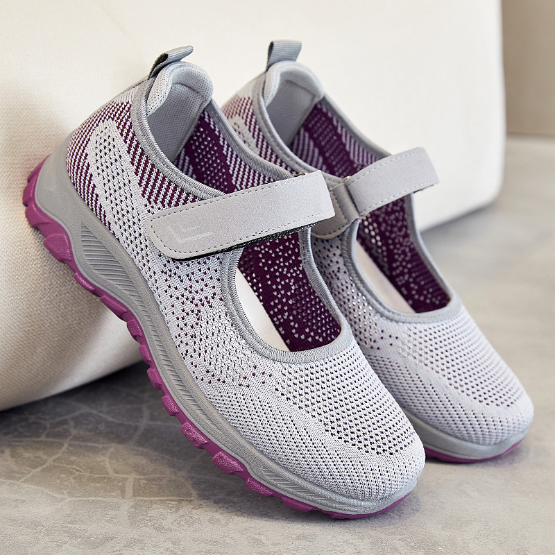Sapatos femininos sapatos de caminhada Velcro meia-idade idosos mãe sapatos oco respirável sapatos femininos leves sapat