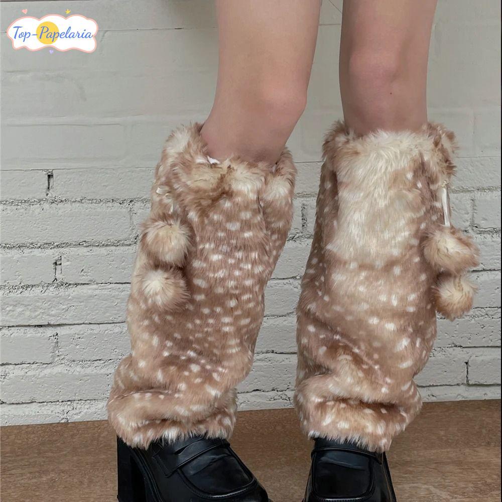Chapéu De Inverno De Renda Perfumada , Pelúcia De Pele Sintética Engrossar Botas Peludas De Rena Capa De Meias , Present