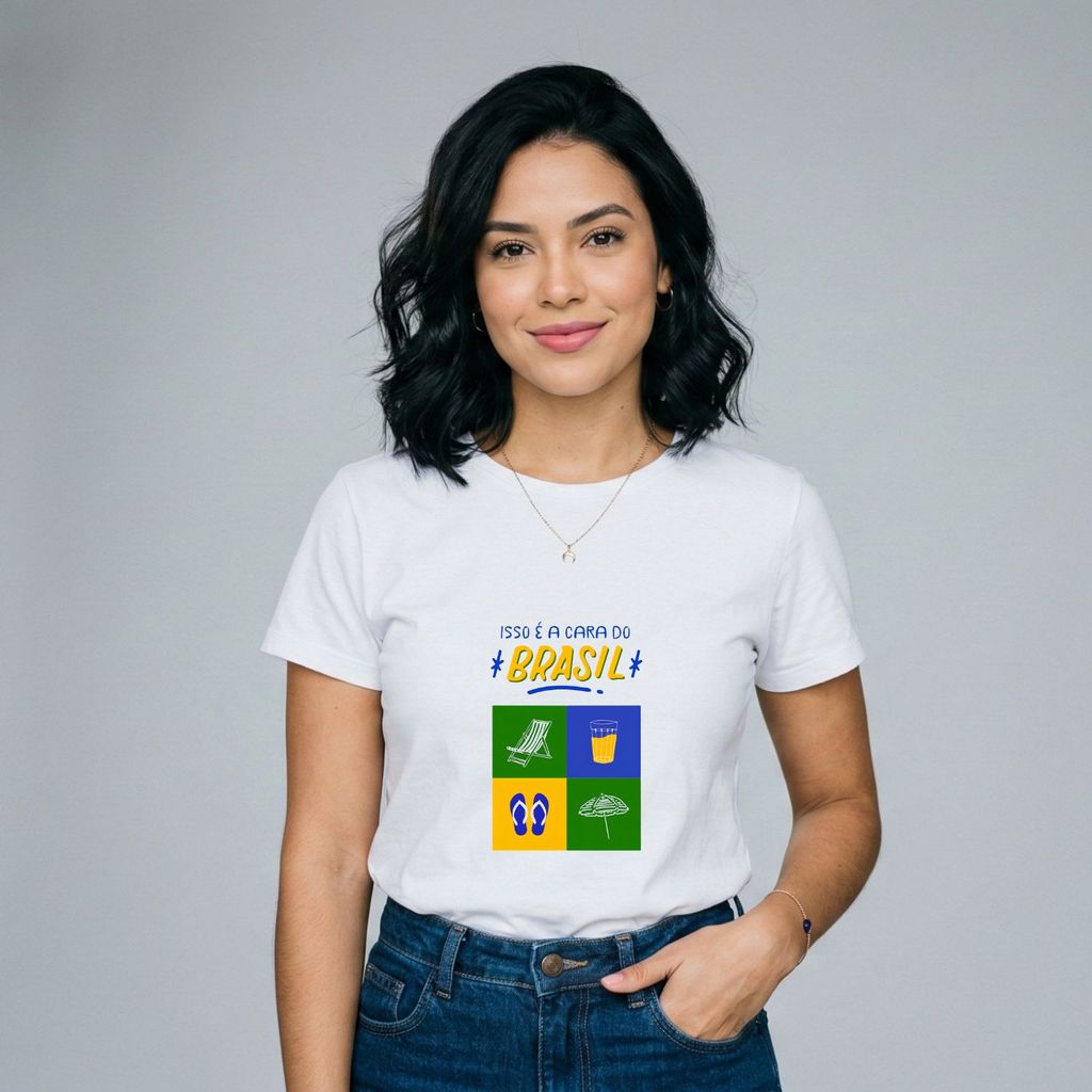 Camiseta Feminina cara do Brasil caipirinha cerveja praia brasileira amarelinha blusa brasa sol verão