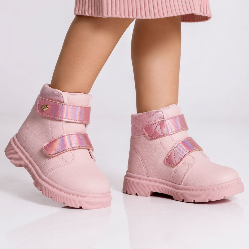 Coturno Infantil Menina Klin London Tratorado Anatômico Confortável Acolchoado Rosa