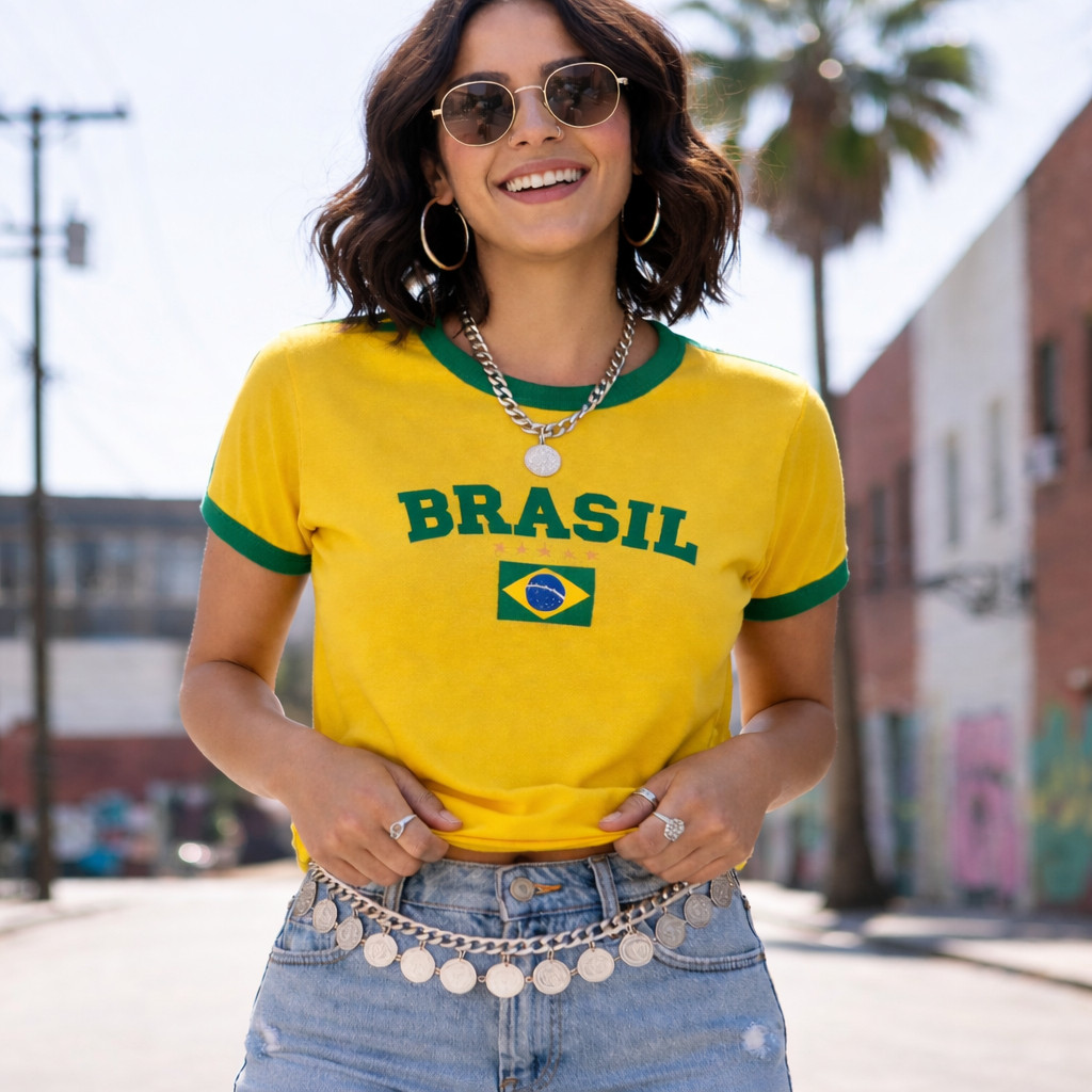 Camiseta BRASIL Feminina Copa do Mundo 2026 Algodão 100% Torcida Casual - PREMIUM 100% Algodao