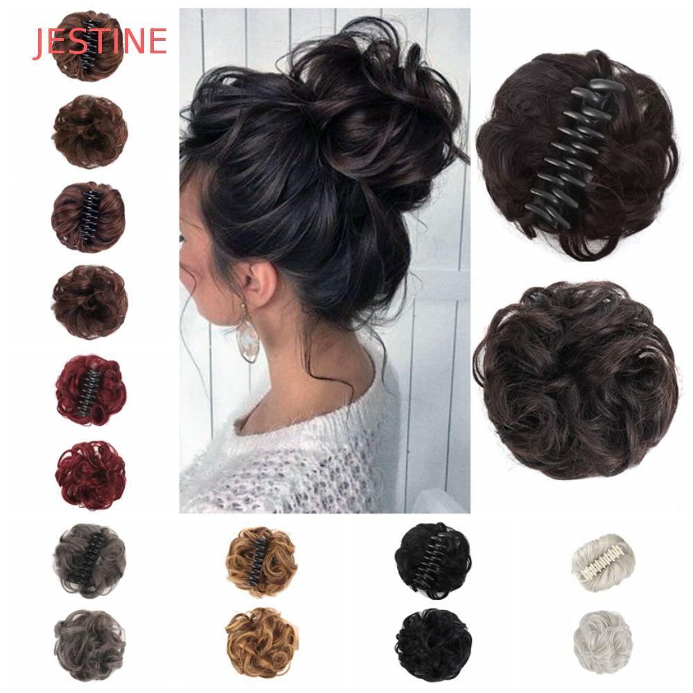 JESTINE Coque De Cabelo Encaracolado Bagunçado , Extensões Ondulado , Sintético , Scrunchie Marrom Garra Clipe