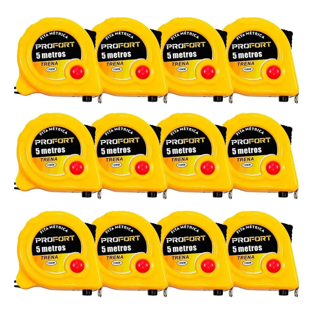 Kit 12 Trena Manual Profort 5 Metros Aço Resistente Medição Obra Oficina Serviços Gerais